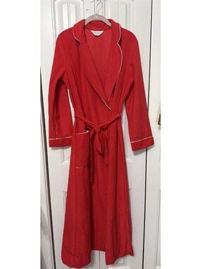 Vintage Loungewear Robe Kayser Red Velour Small Long Sleeve Pocket Tie Waist